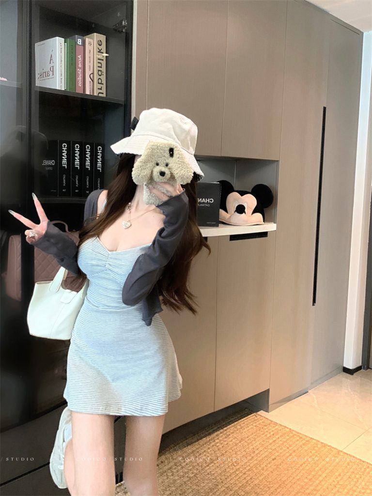 Women's Pleated Cami Dress and Cardigan Two-Piece Set with Built-in Bra Pads