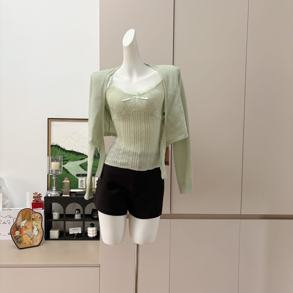 Shimmering Lace Cami and Knit Cardigan Set for Women