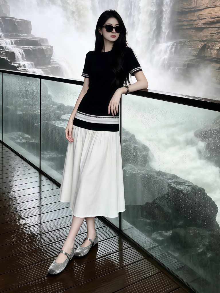 Black and White Color Block Loose Drape Dress Women 2026 Summer High-End Minimalist Top Miu Style High-IQ Outfit
